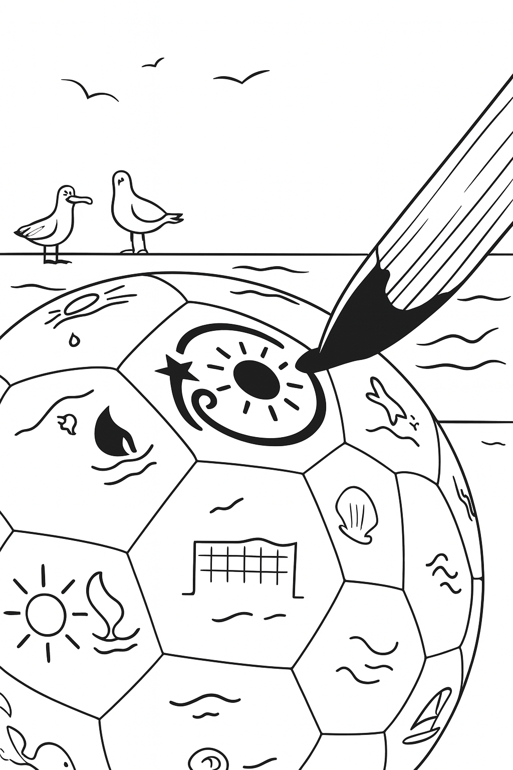 Ethan the Magic Ball Colouring Sheet - Beach Sketch